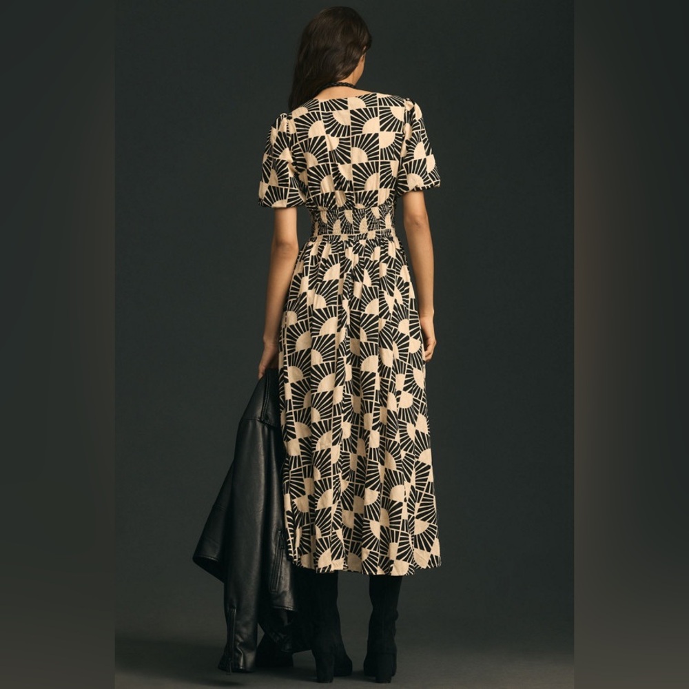 Anthropologie Katerina Button down Puff-Sleeve V-Neck Printed Maxi Dress Small - Picture 3 of 16